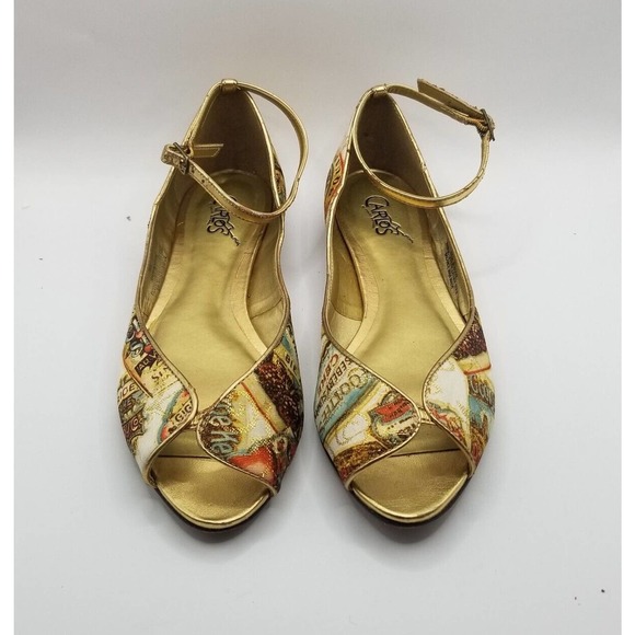 Carlos Santana Flirt Multicolor Gold Accent Peep Toe Ankle Strap Flats Size 6 - Picture 3 of 12